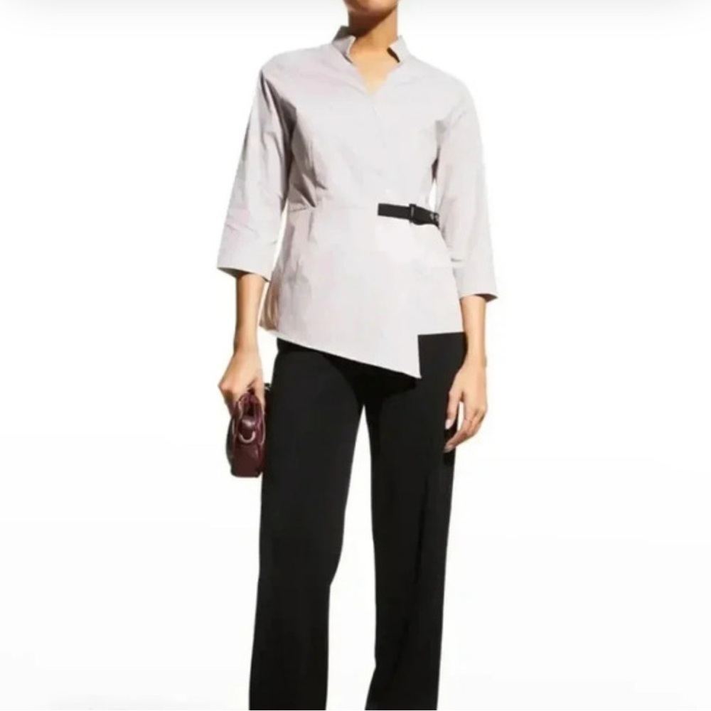 MISOOK | Pinstripe Asymmetric Belted Wrap Blouse | 100% cotton | NWT | Size M